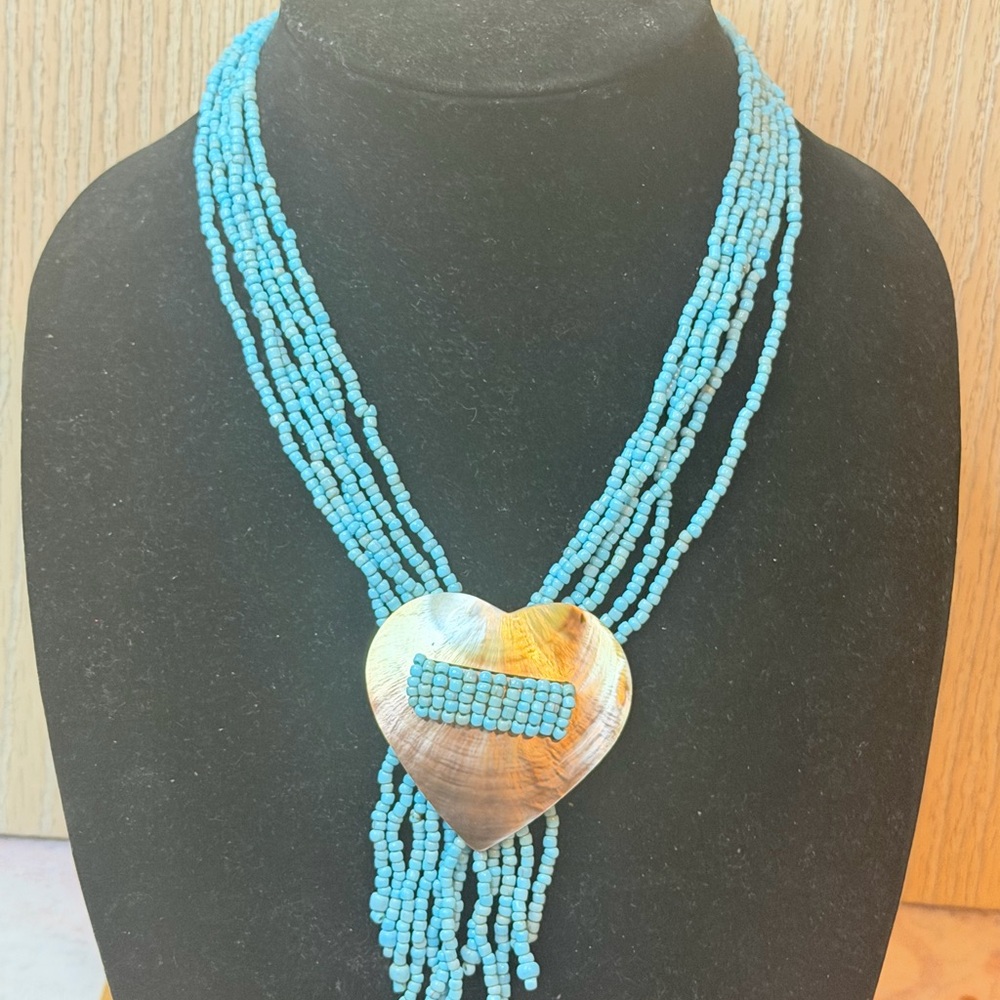Turquoise Beaded Heart Necklace - Picture 2 of 7